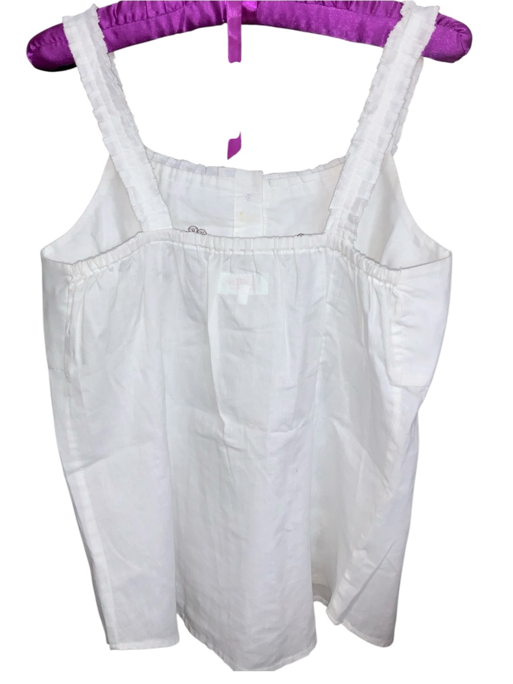 Hand made it White Sleeveless Button Front Top with Brown Floral Embroidery - Picture 2 of 6